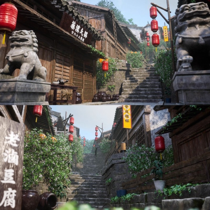 UE5虚幻5 Modular Chinese mountain town 模块化中国古城场景