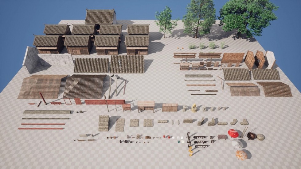 UE5虚幻5 Modular Chinese mountain town 模块化中国古城场景
