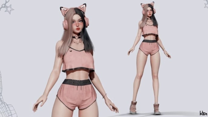 UE5虚幻4美少女主播角色模型Gamer Girl VTuber Streamer Avatar