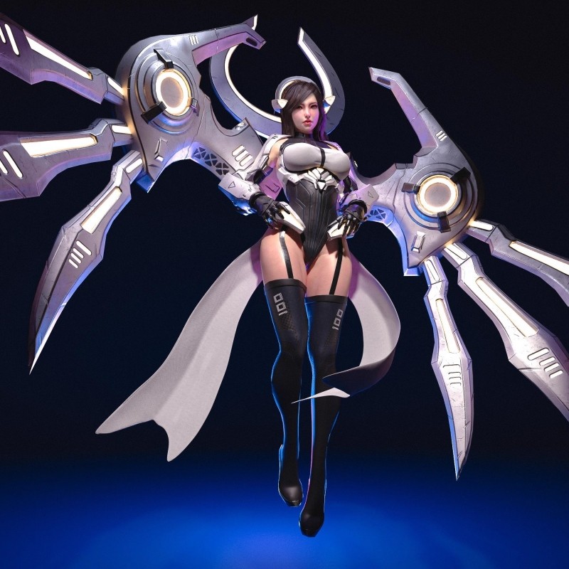 Blender科幻机甲娘女可爱洛丽塔角色人物骨骼绑定动画3D模型文件