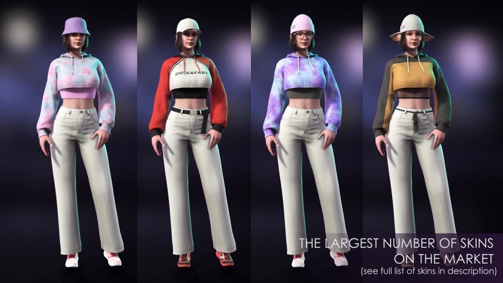 UE4UE5虚幻街头女角色人物模型集合包RPG大逃杀游戏衣服发型皮肤