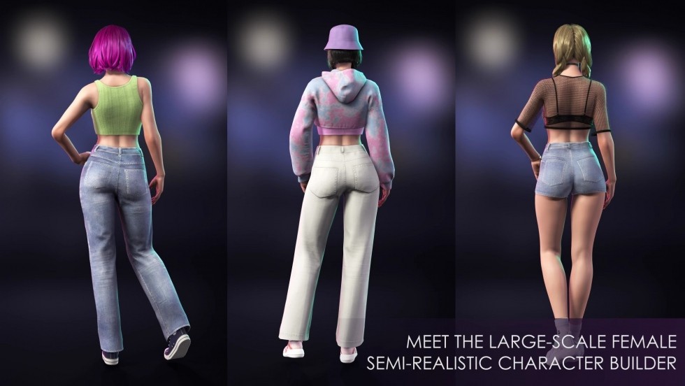 UE4UE5虚幻街头女角色人物模型集合包RPG大逃杀游戏衣服发型皮肤