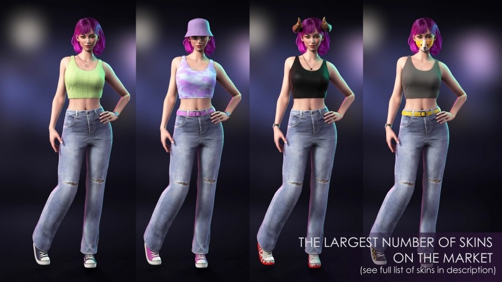 UE4UE5虚幻街头女角色人物模型集合包RPG大逃杀游戏衣服发型皮肤