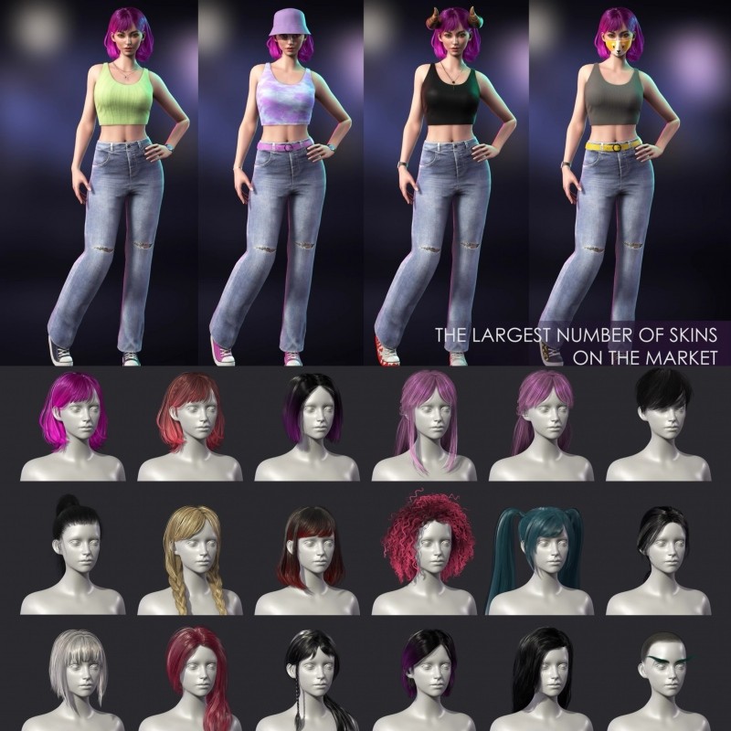 UE4UE5虚幻街头女角色人物模型集合包RPG大逃杀游戏衣服发型皮肤