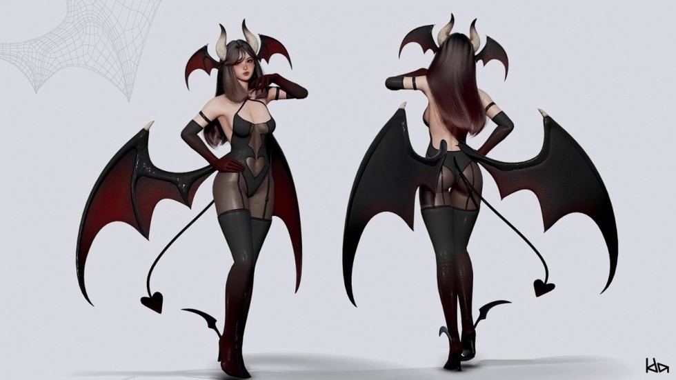 UE4虚幻5 Succubus Lily 可爱魅魔美女虚拟主播人物游戏角色模型
