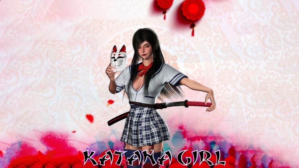  武士刀女孩日本女武士3d模型免费下载