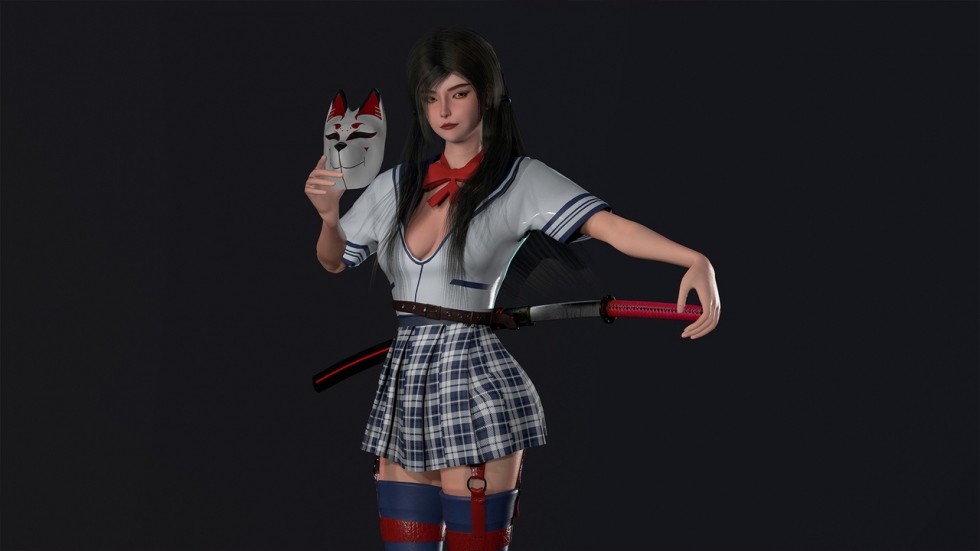  武士刀女孩日本女武士3d模型免费下载