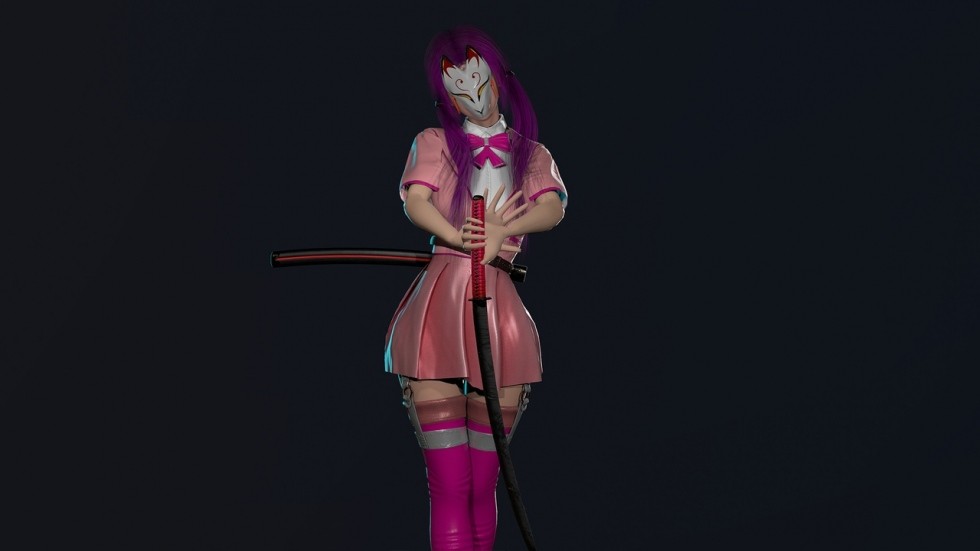  武士刀女孩日本女武士3d模型免费下载