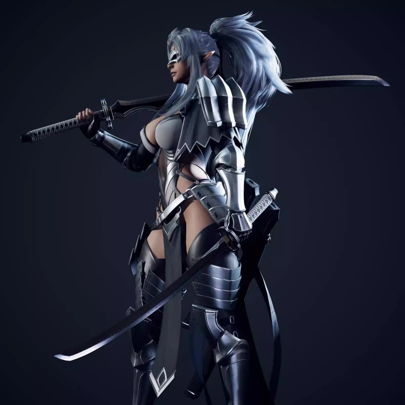  Artstation资源 Dark Elf Blader - Game Ready 黑暗精灵女剑士