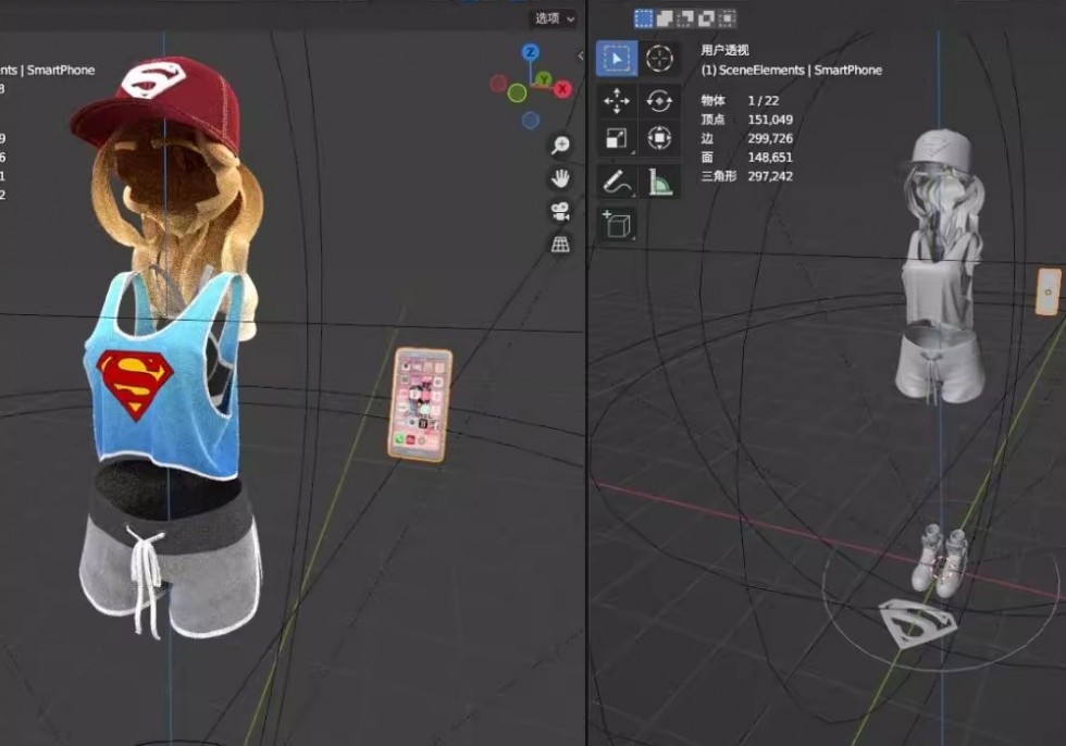 卡通少女运动女生角色学生人物blender模型