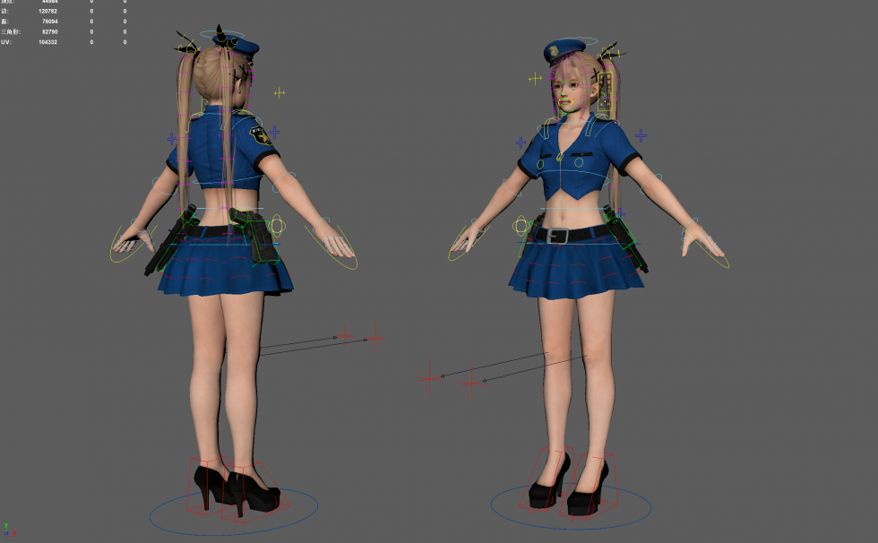 双马尾女警，带面部绑定