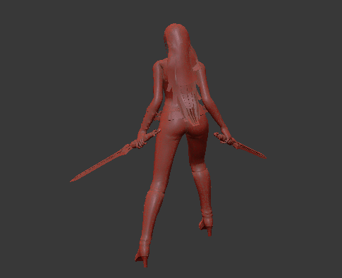 游戏女角色手持双剑待机动作