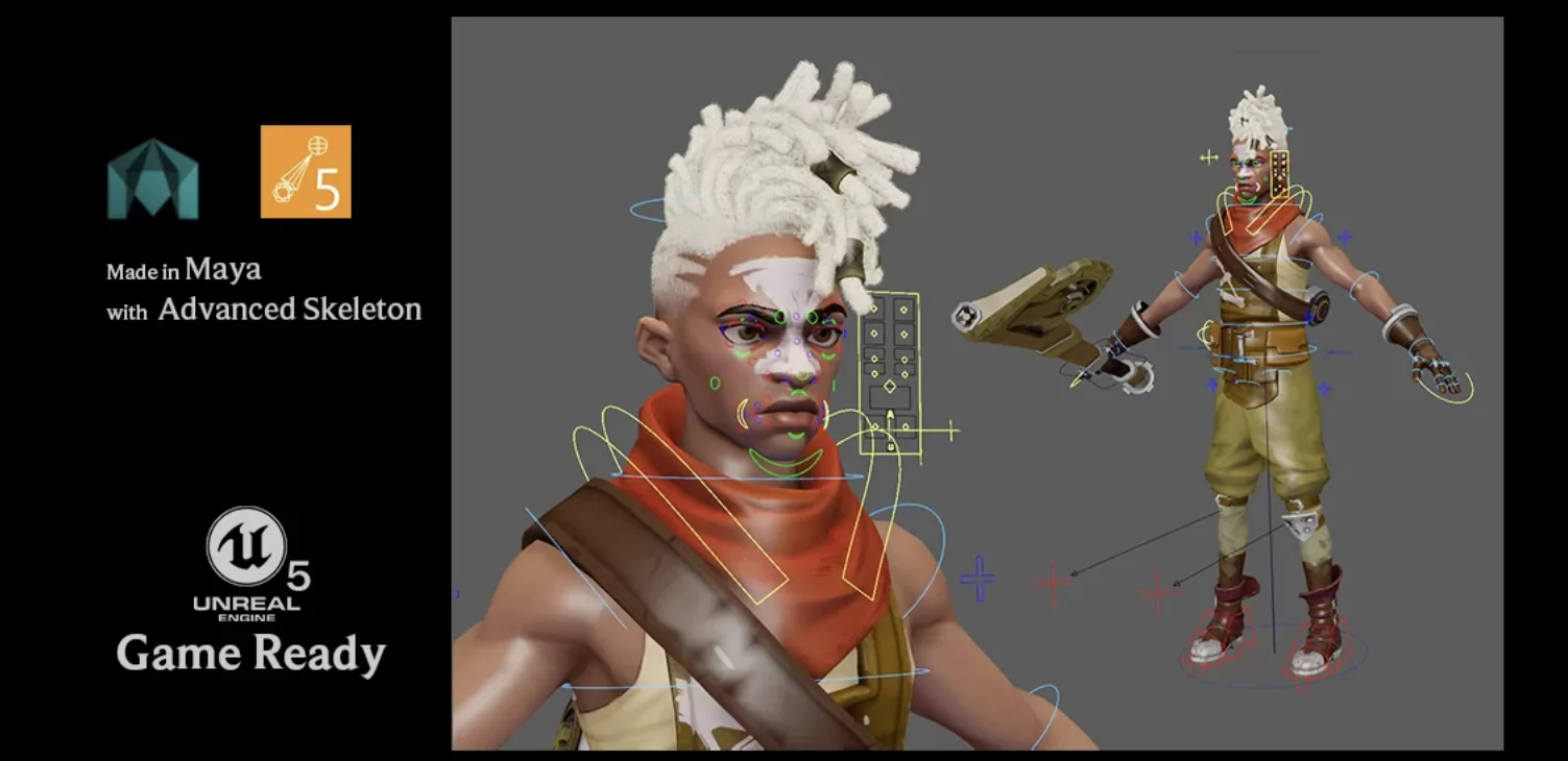 双城之战 - 艾克 Ekko - Maya 模型带绑定贴图
