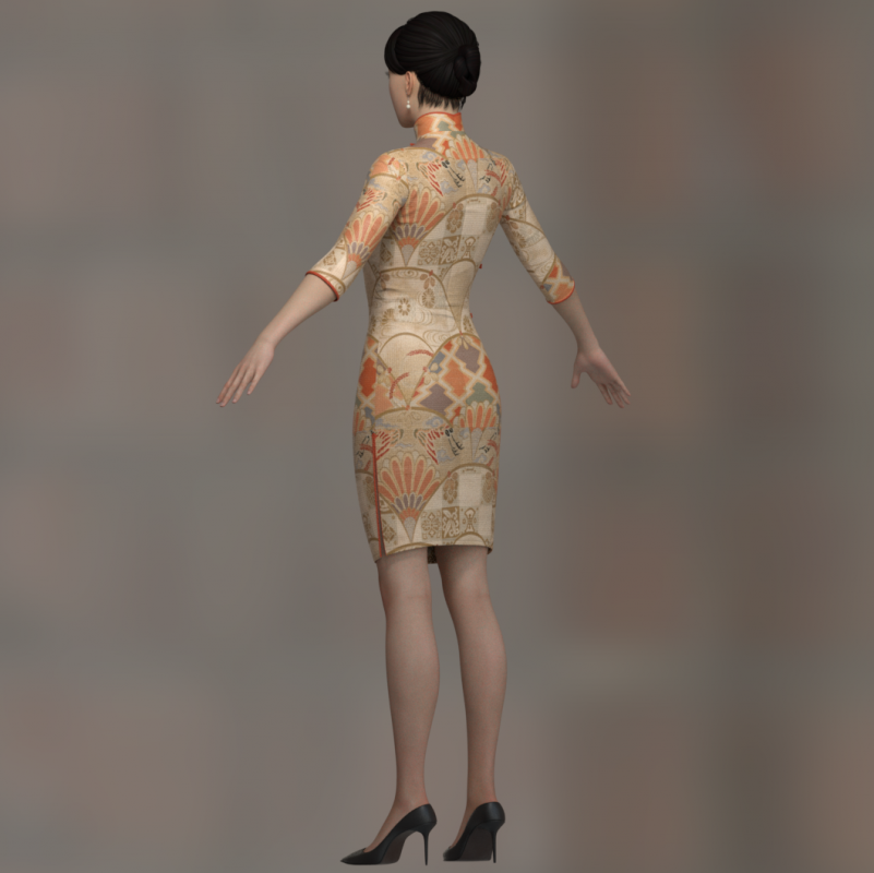 旗袍女士，带面部绑定