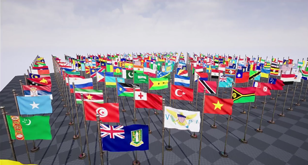 UE4虚幻ue5 世界各国国家旗帜素材模型带飘动动画