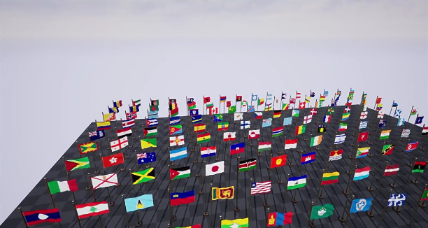 UE4虚幻ue5 世界各国国家旗帜素材模型带飘动动画