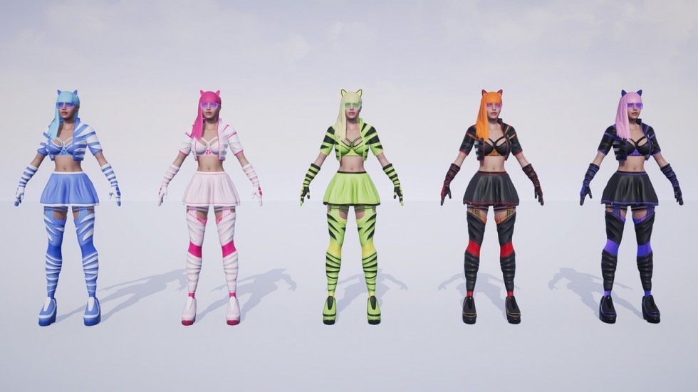 UE5虚幻4 Galactic Cat 时尚可爱女性角色模型