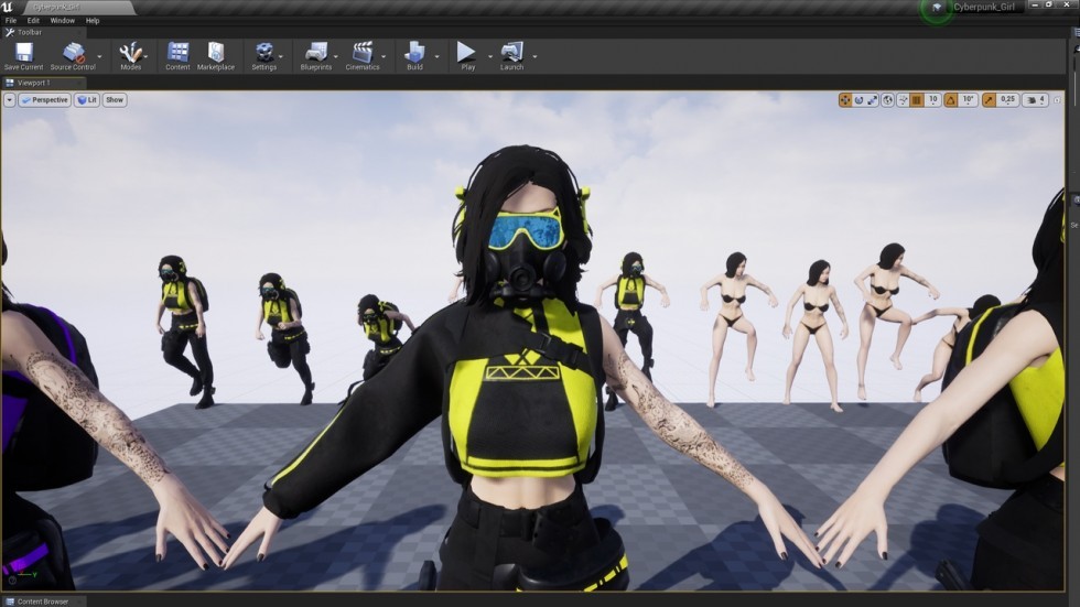 UE5虚幻4 Cyberpunk Girl 赛博朋克机甲女孩角色3D模型