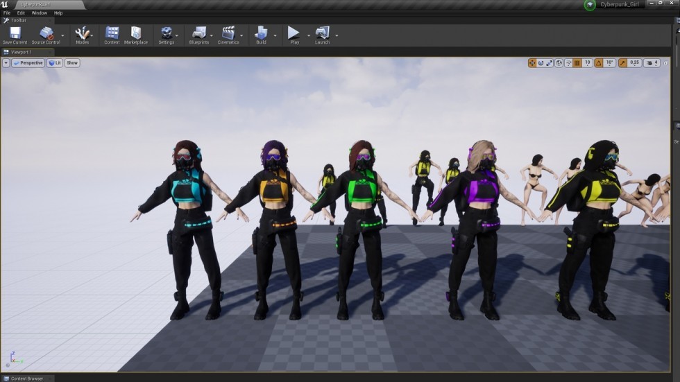 UE5虚幻4 Cyberpunk Girl 赛博朋克机甲女孩角色3D模型