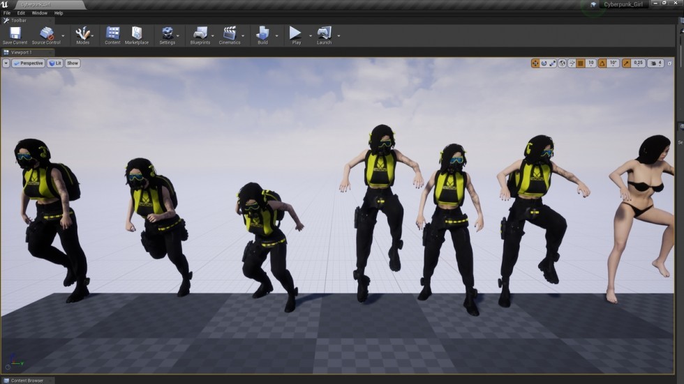 UE5虚幻4 Cyberpunk Girl 赛博朋克机甲女孩角色3D模型