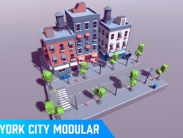 UE5虚幻4 卡通纽约城市大楼建筑场景